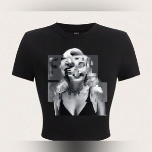 Black Graphic Crop Top